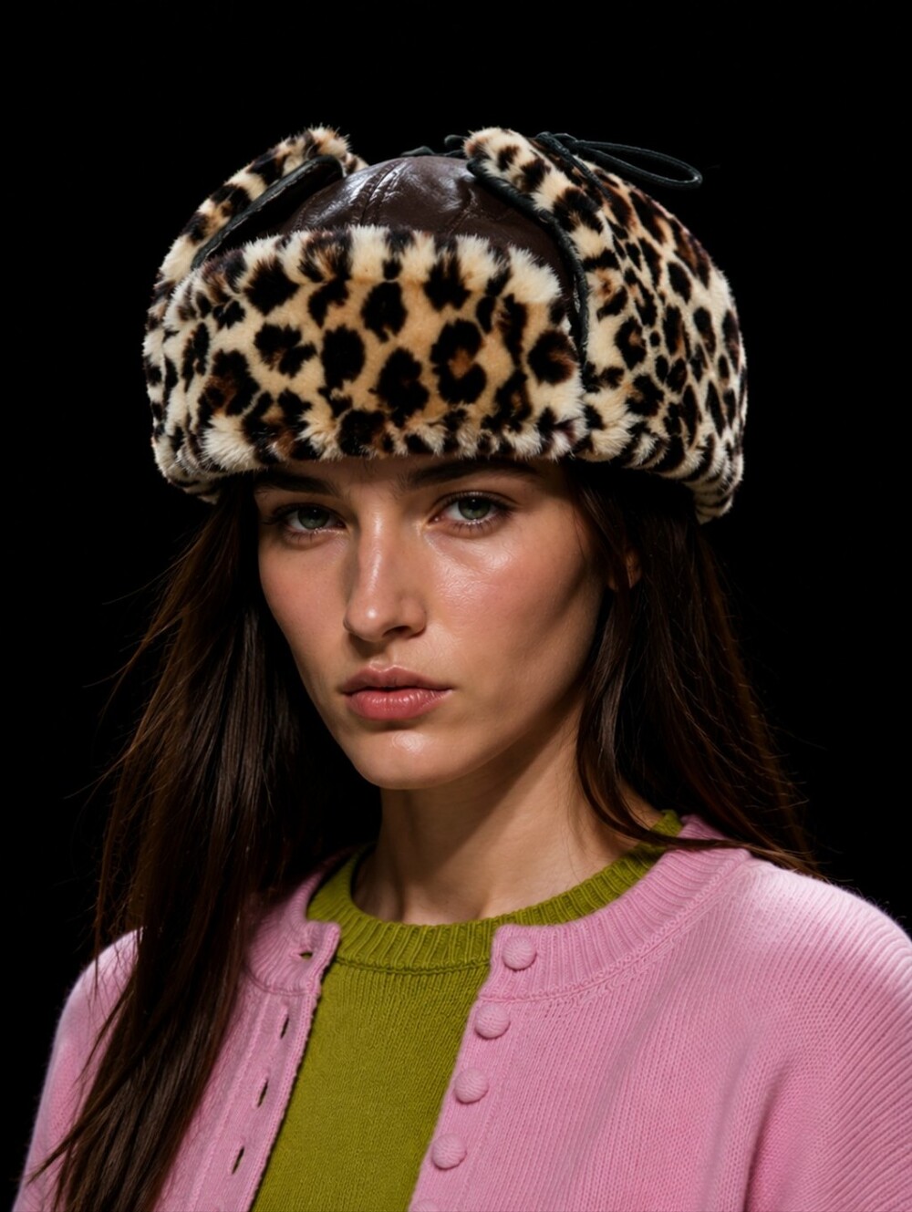 Leopard Fur Leather Trooper Hat Winter Chic Après Ski
